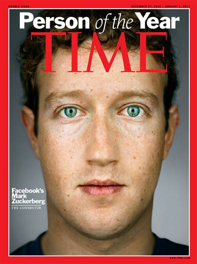 Facebook founder and CEO Mark Zuckerberg has been named Time's “Person of 